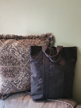 Authentic Hermes Black/Grey Toile Herline Cabas Tote Bag